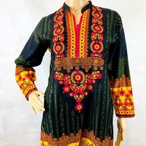 J. Pret Tunic Top Dress Black Floral Long Sleeve